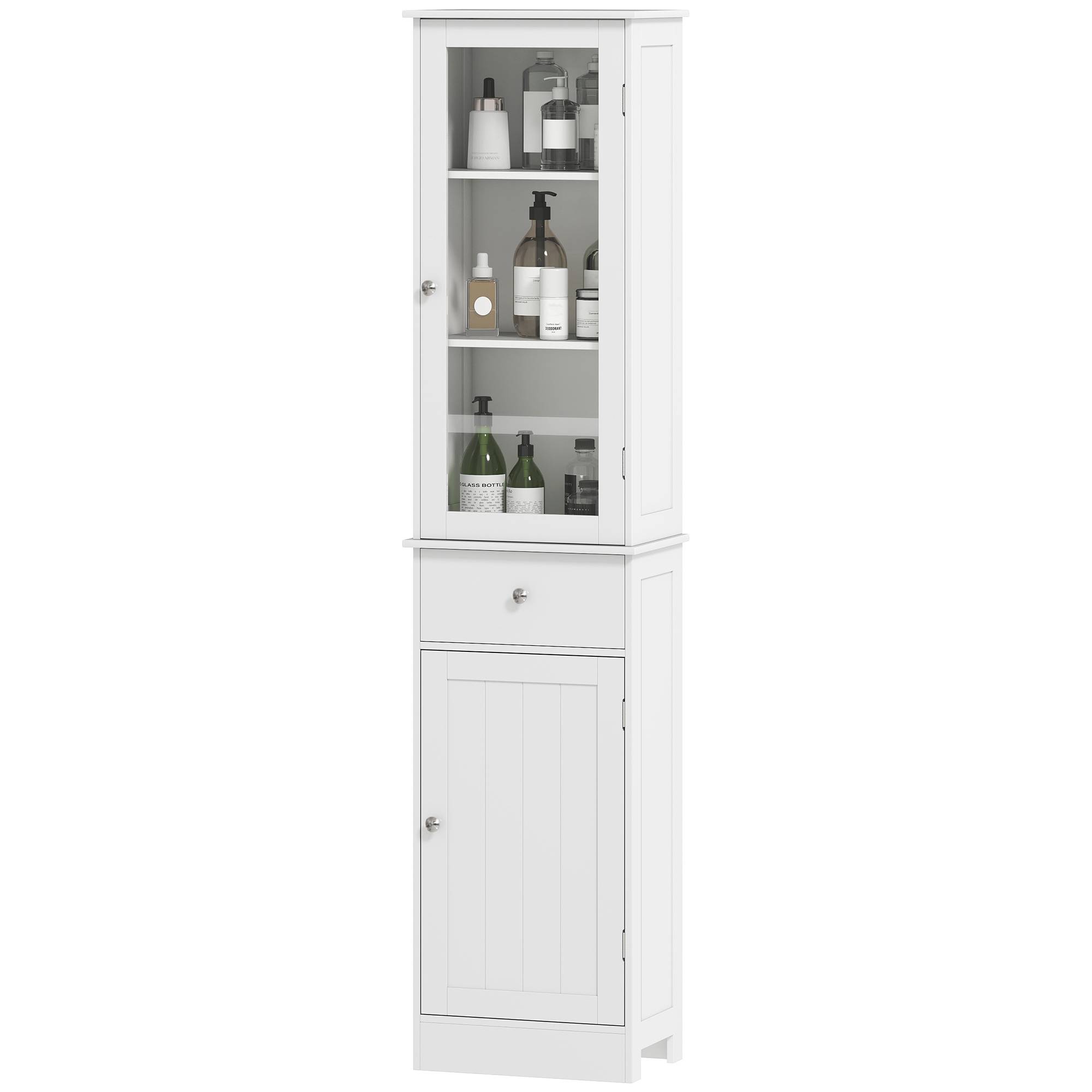 Sans Marque - kleankin Meuble Colonne Salle Bain Placard Porte Acrylique 2 étagères Placard Porte 1 étagère tiroir MDF Blanc - Image 2