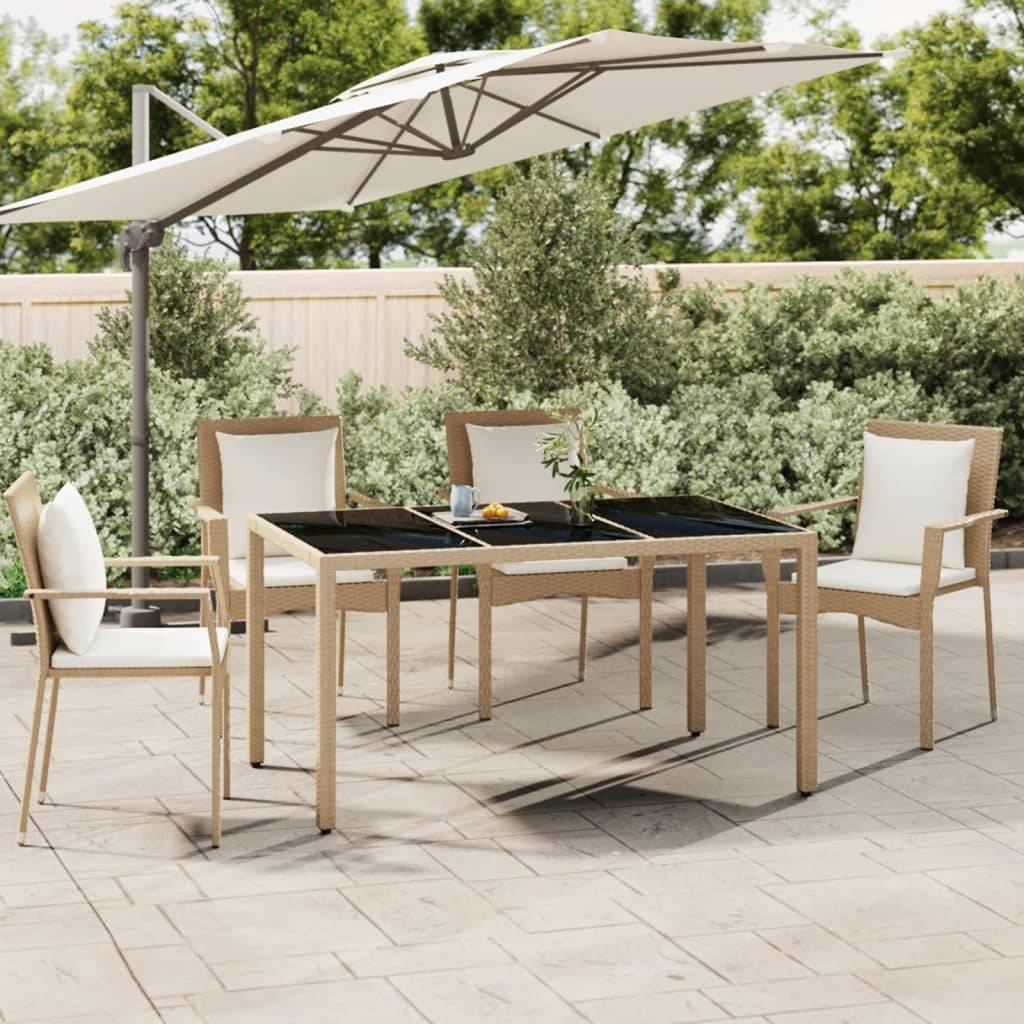 ComfortXL - Table de Jardin Rectangulaire Beige 150x90cm en Poly Rotin et Plateau Verre Facile d'Entretien – ComfortXL Outdoor Living - Image 1