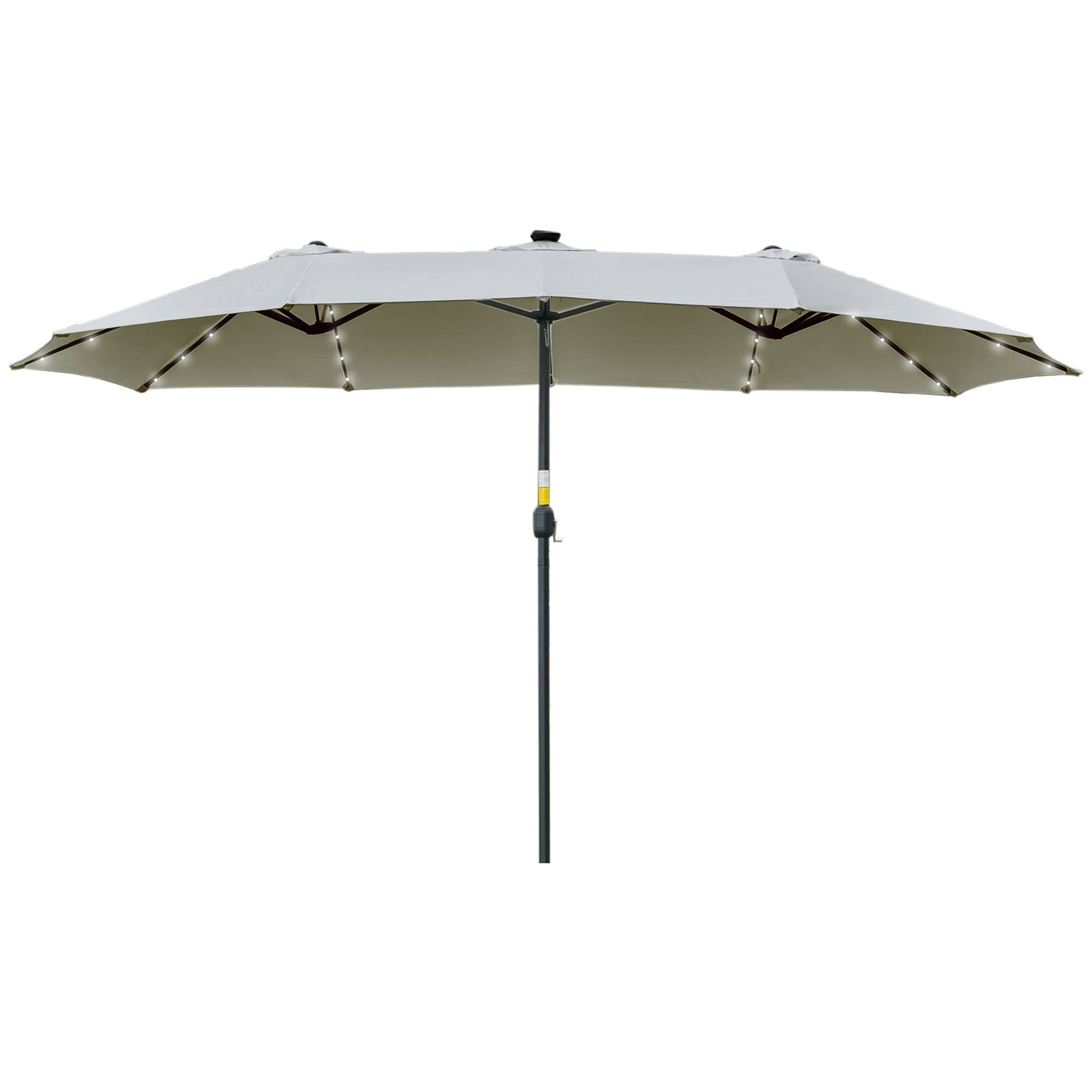 Parasol double 450x265x240 cm, 48 LED, manivelle, protection solaire, terrasse balcon piscine, gris clair - Image 2