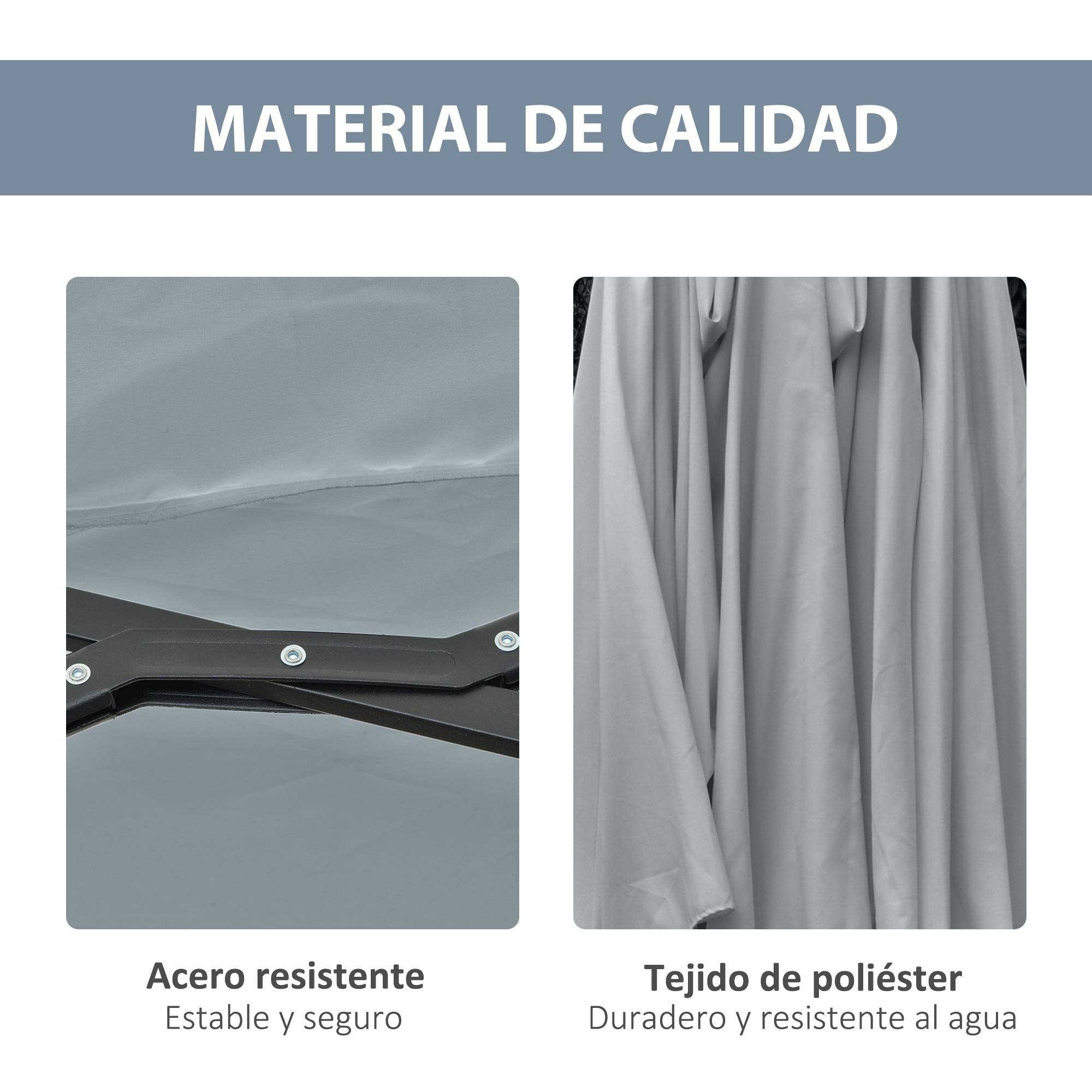 Parasol double 450x265x240 cm, 48 LED, manivelle, protection solaire, terrasse balcon piscine, gris clair - Image 9