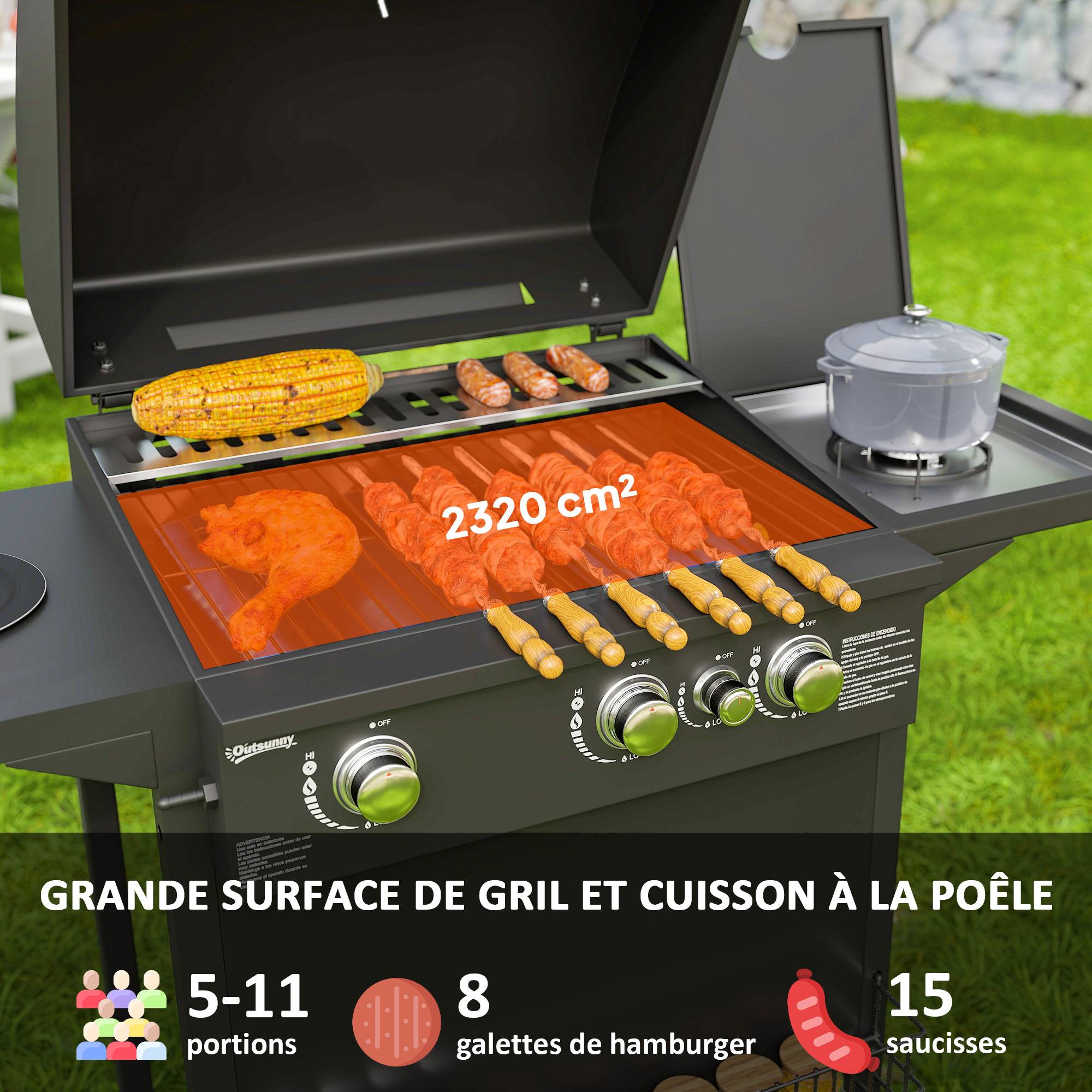 PANGIVO - Barbecue gaz acier noir 123 x 58 x 98 cm - PANGIVO - Image 6