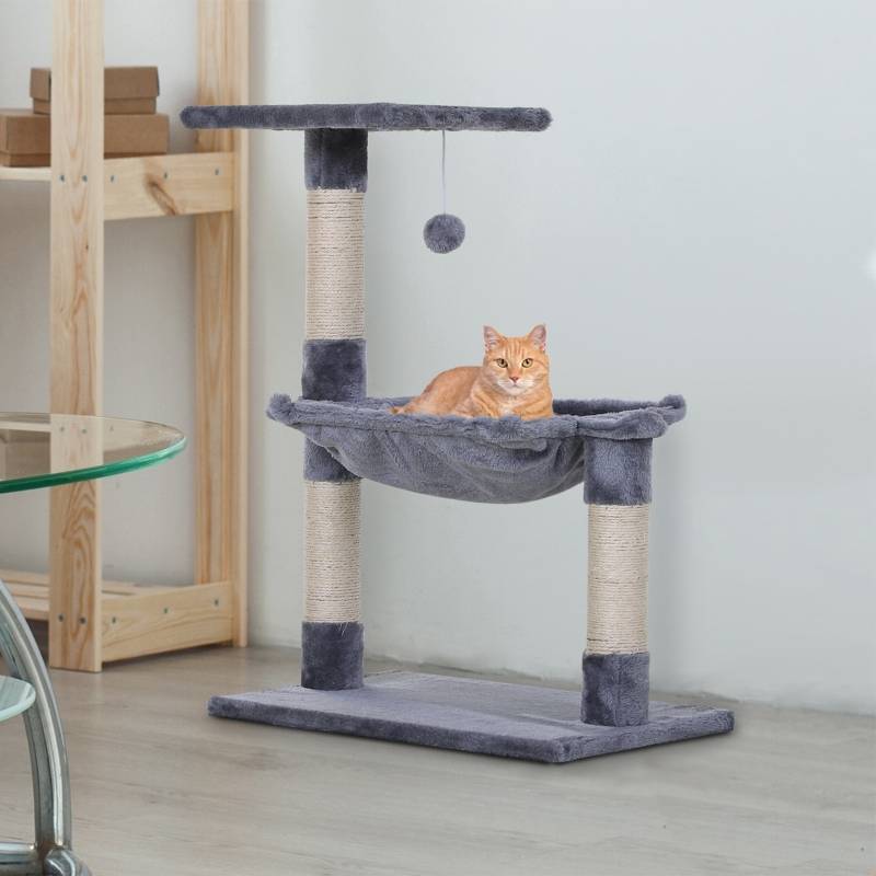 Arbre à chat compact avec hamac en peluche et poteaux à griffer en sisal – ComfortXL Pet Living - Image 1