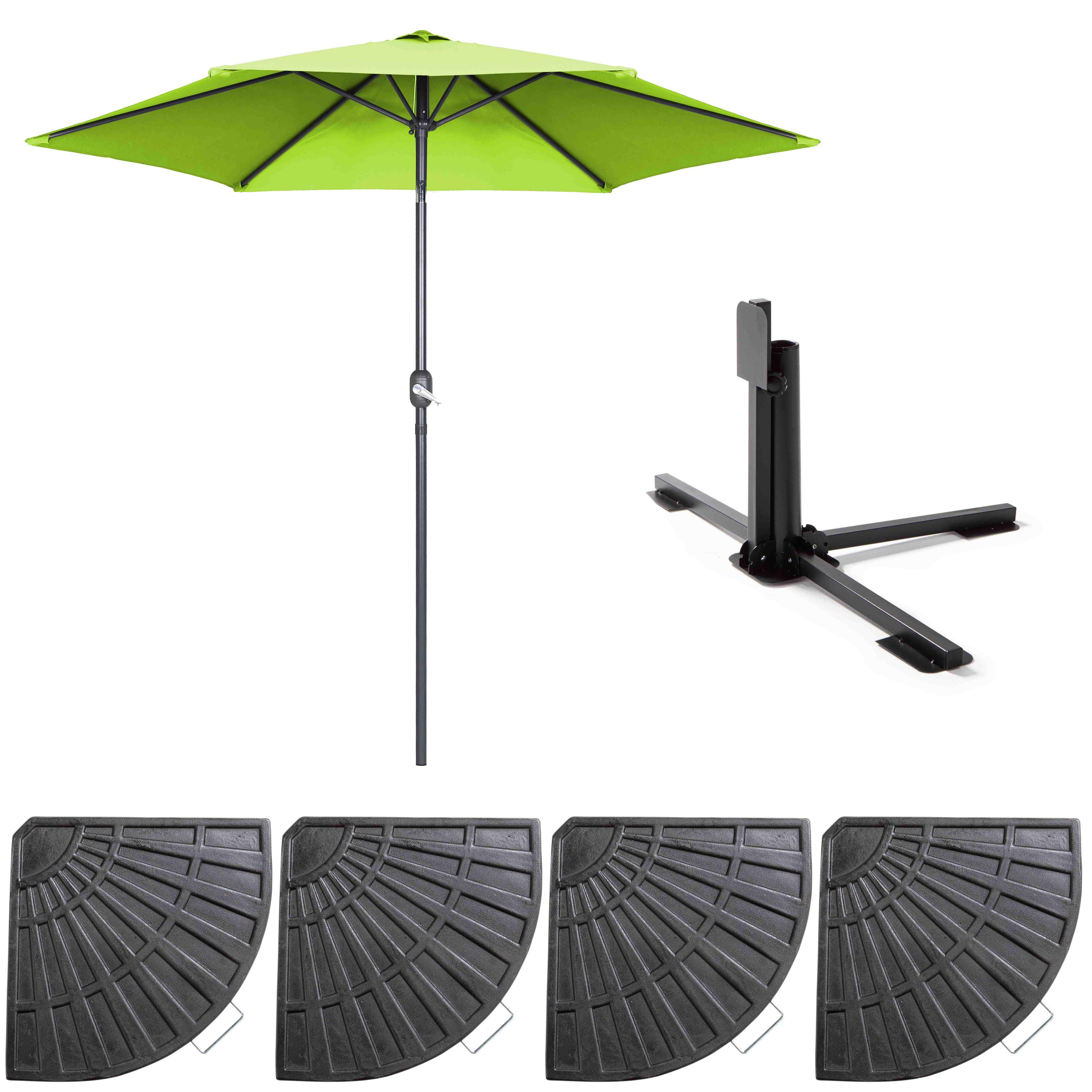 Oviala - Parasol droit inclinable 3m et 4 dalles lestées aluminium vert Matera - Oviala - Imagen 2