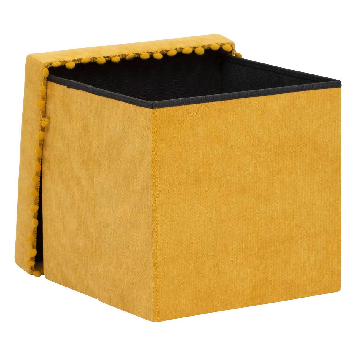 2 en 1 Pouf pliant et coffre de rangement Jaune Ocre 40 x 39 cm - Imagen 2