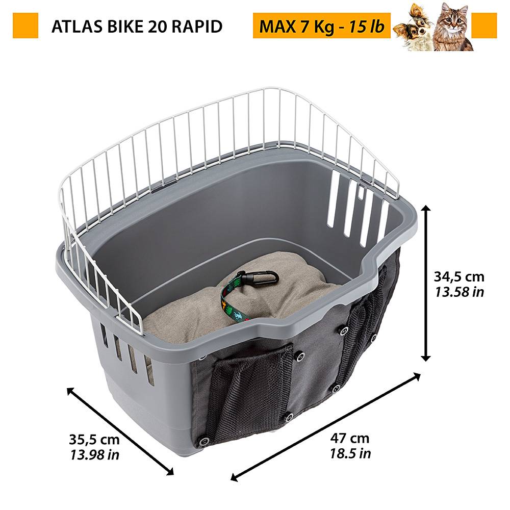 Ferplast - Ferplast Transport vélo pour chiens de petite taille ATLAS BIKE 20 RAPID Panier pour vélo petits chiens maxi 7 kg avec coussin lavable, box de voyage - Imagen 2