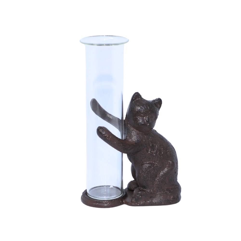 Chemin De Campagne - Soliflore en verre avec chat en fonte marron 12 x 15 cm Chemin de campagne