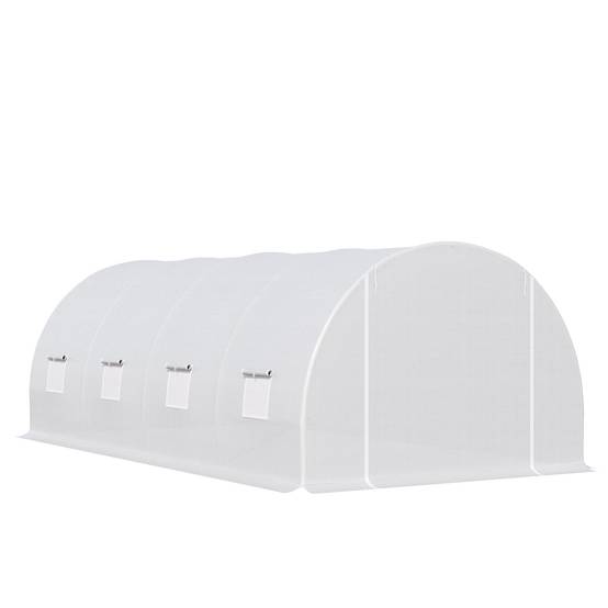 Serre de Jardin Tunnel 18m² Armature Métal et Bâche PE 8 Fenêtres 6x3x2 m Blanc - ComfortXL Outdoor Living - Image 2