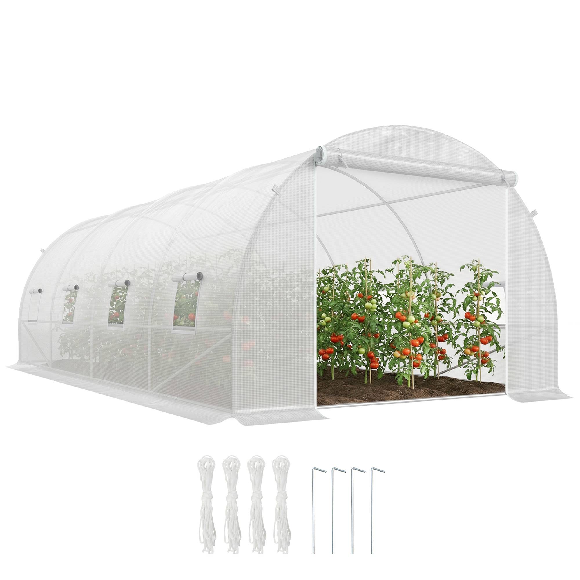 Serre de Jardin Tunnel 18m² Armature Métal et Bâche PE 8 Fenêtres 6x3x2 m Blanc - ComfortXL Outdoor Living - Image 1