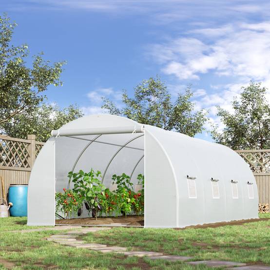 Serre de Jardin Tunnel 18m² Armature Métal et Bâche PE 8 Fenêtres 6x3x2 m Blanc - ComfortXL Outdoor Living - Image 3