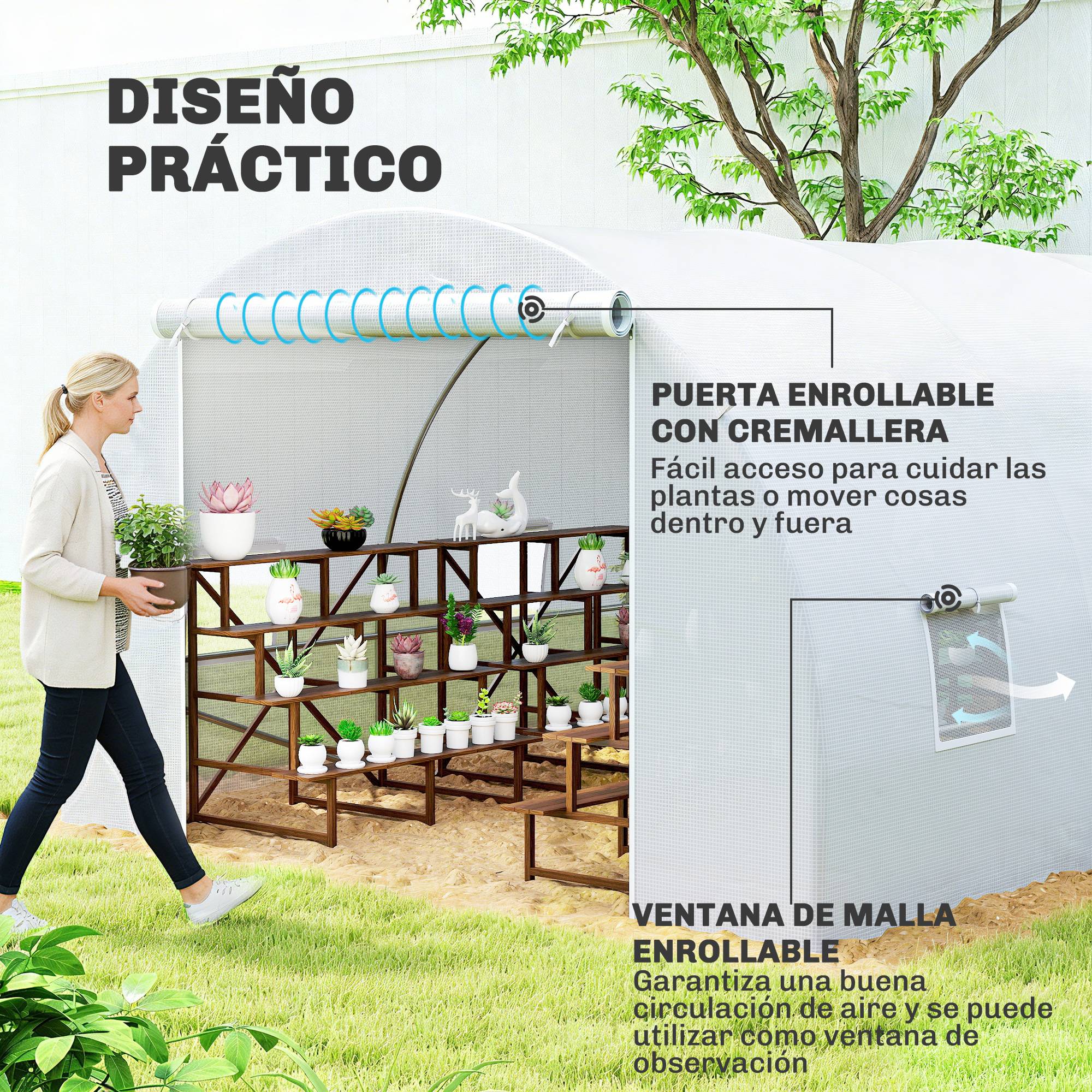Serre de Jardin Tunnel 18m² Armature Métal et Bâche PE 8 Fenêtres 6x3x2 m Blanc - ComfortXL Outdoor Living - Image 8