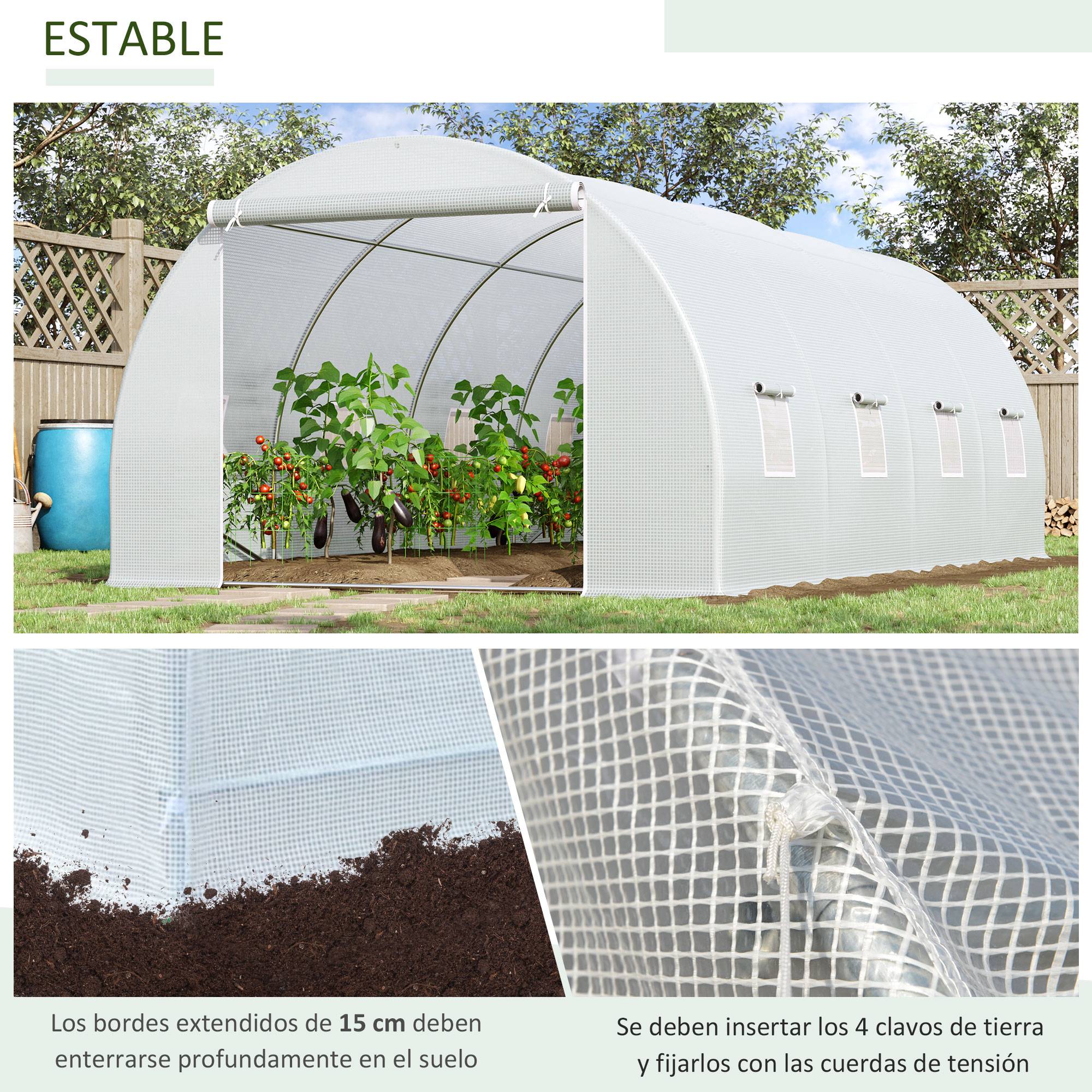 Serre de Jardin Tunnel 18m² Armature Métal et Bâche PE 8 Fenêtres 6x3x2 m Blanc - ComfortXL Outdoor Living - Image 7