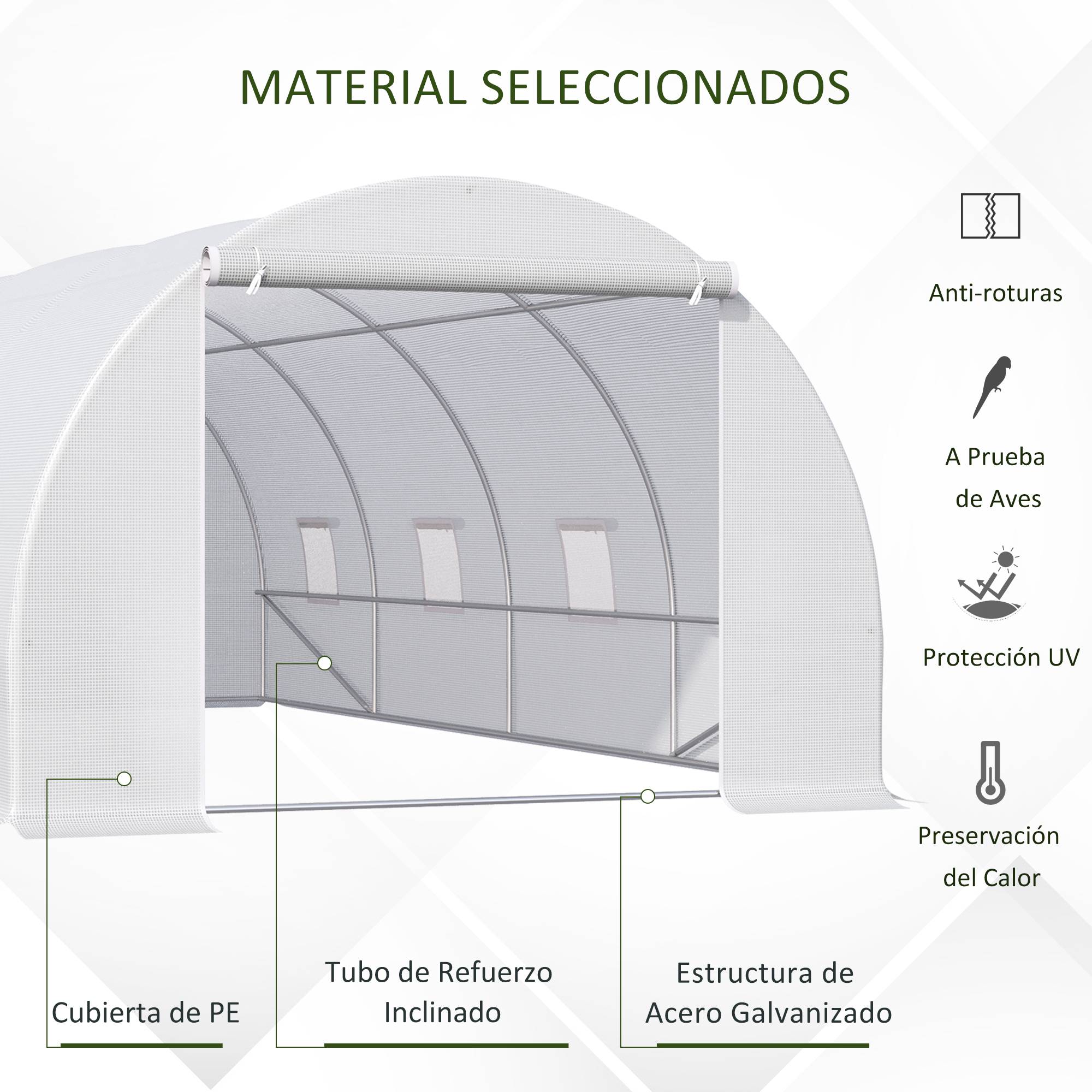 Serre de Jardin Tunnel 18m² Armature Métal et Bâche PE 8 Fenêtres 6x3x2 m Blanc - ComfortXL Outdoor Living - Image 6
