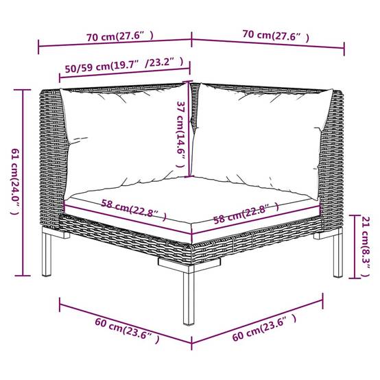 ComfortXL - Salon de jardin 3 pièces Résine tressée Demi-Ronde avec Table basse pour Jardin Gris Foncé – ComfortXL Outdoor Living - Image 7
