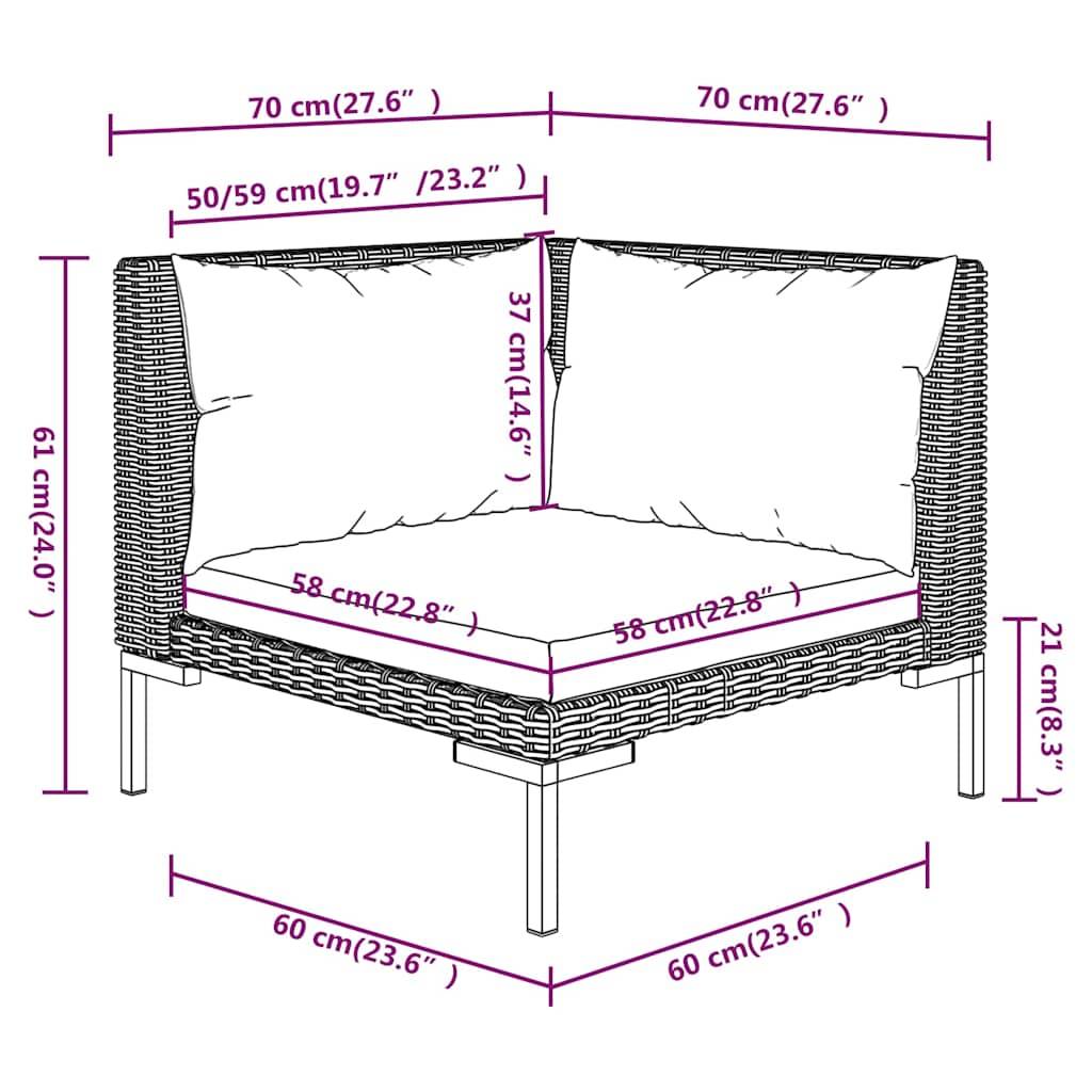 ComfortXL - Salon de jardin 3 pièces Résine tressée Demi-Ronde avec Table basse pour Jardin Gris Foncé – ComfortXL Outdoor Living - Image 7