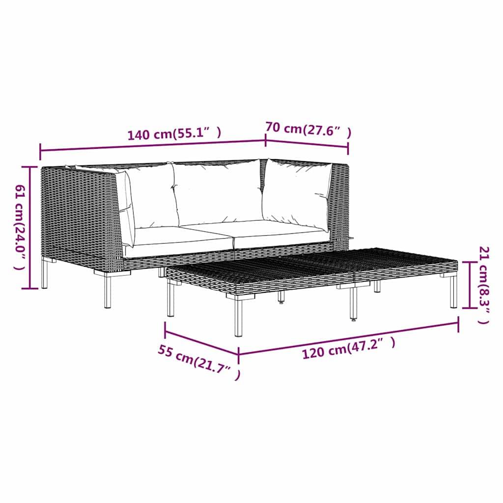 ComfortXL - Salon de jardin 3 pièces Résine tressée Demi-Ronde avec Table basse pour Jardin Gris Foncé – ComfortXL Outdoor Living - Image 6