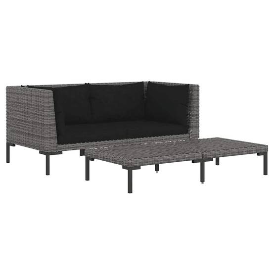 ComfortXL - Salon de jardin 3 pièces Résine tressée Demi-Ronde avec Table basse pour Jardin Gris Foncé – ComfortXL Outdoor Living - Image 2