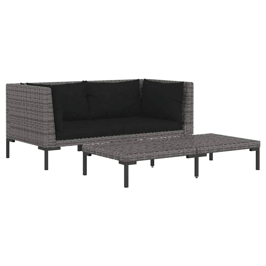 ComfortXL - Salon de jardin 3 pièces Résine tressée Demi-Ronde avec Table basse pour Jardin Gris Foncé – ComfortXL Outdoor Living - Image 2