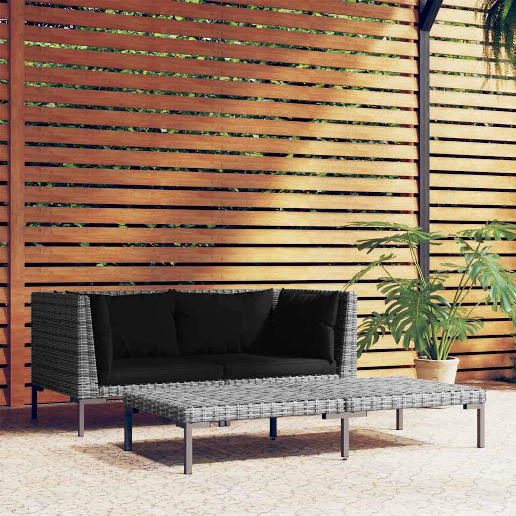 ComfortXL - Salon de jardin 3 pièces Résine tressée Demi-Ronde avec Table basse pour Jardin Gris Foncé – ComfortXL Outdoor Living - Image 1