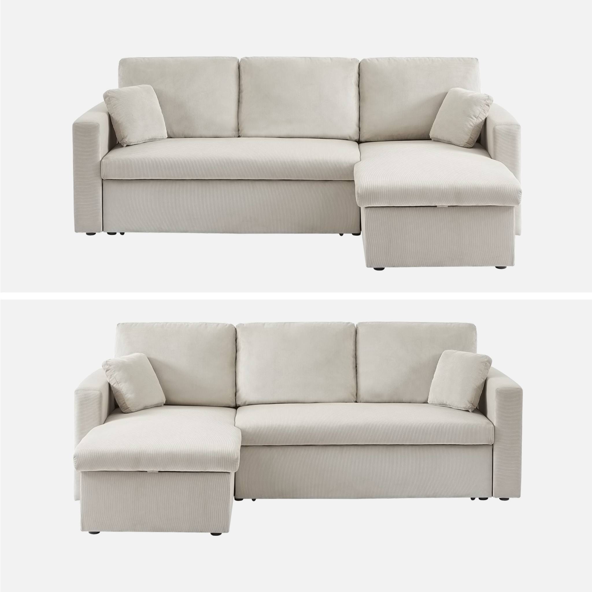 sweeek - Canapé d'angle convertible en velours côtelé grège - IDA - 3 places. fauteuil d'angle réversible coffre rangement lit modulable  | sweeek - Image 5