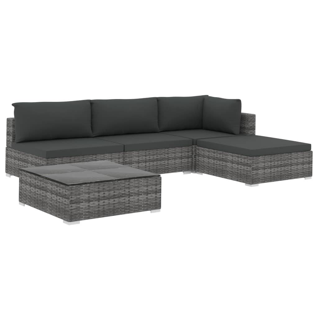 Vidaxl - Salon de jardin 5 pcs avec coussins résine tressée gris vidaXL 46783 - Imagen 2
