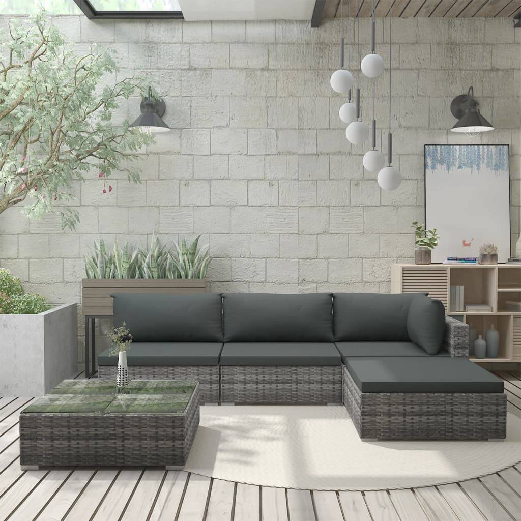 Vidaxl - Salon de jardin 5 pcs avec coussins résine tressée gris vidaXL 46783 - Imagen 1