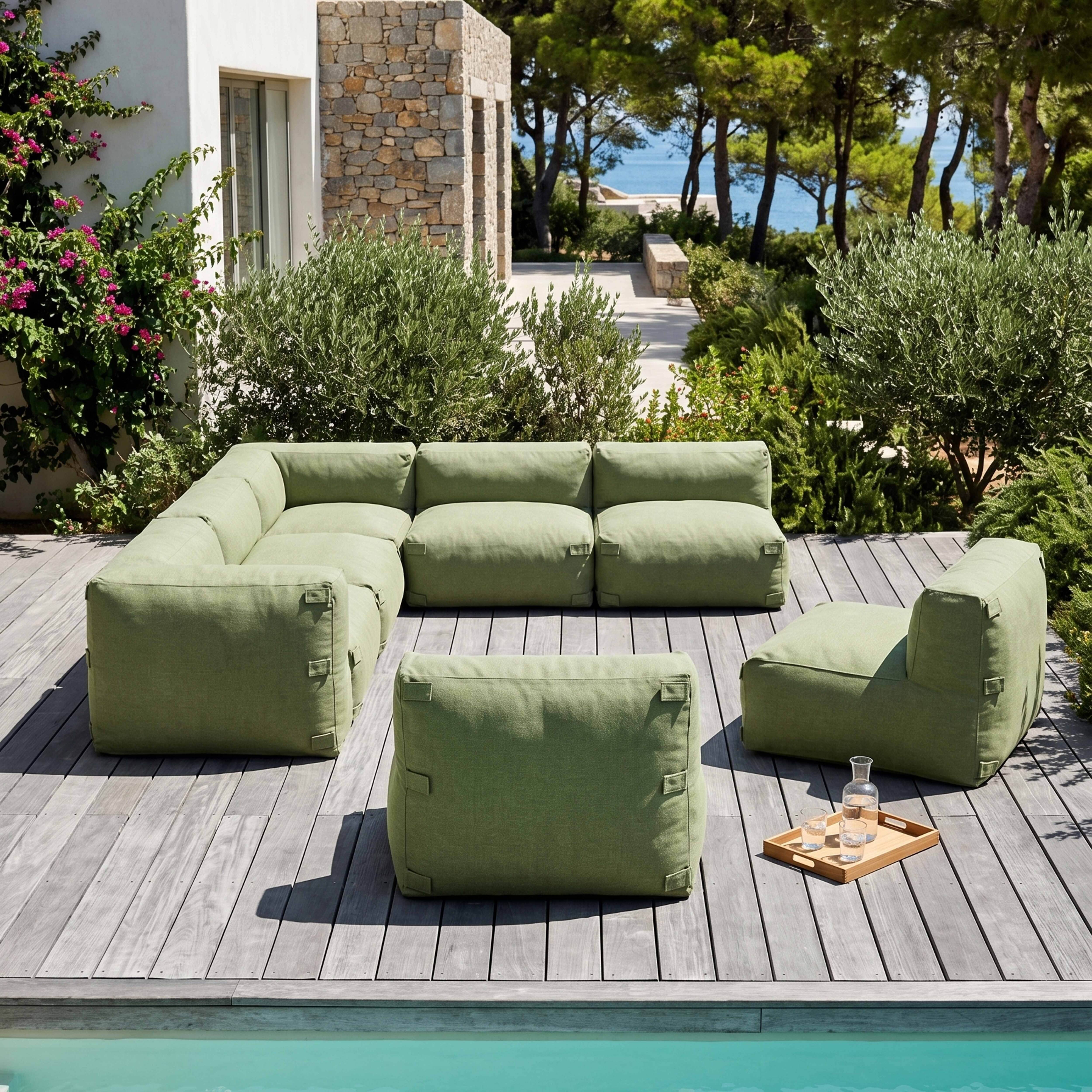 Oviala - Canapé d'angle de jardin modulable 8 places vert cactus Mixi - Oviala - Imagen 1