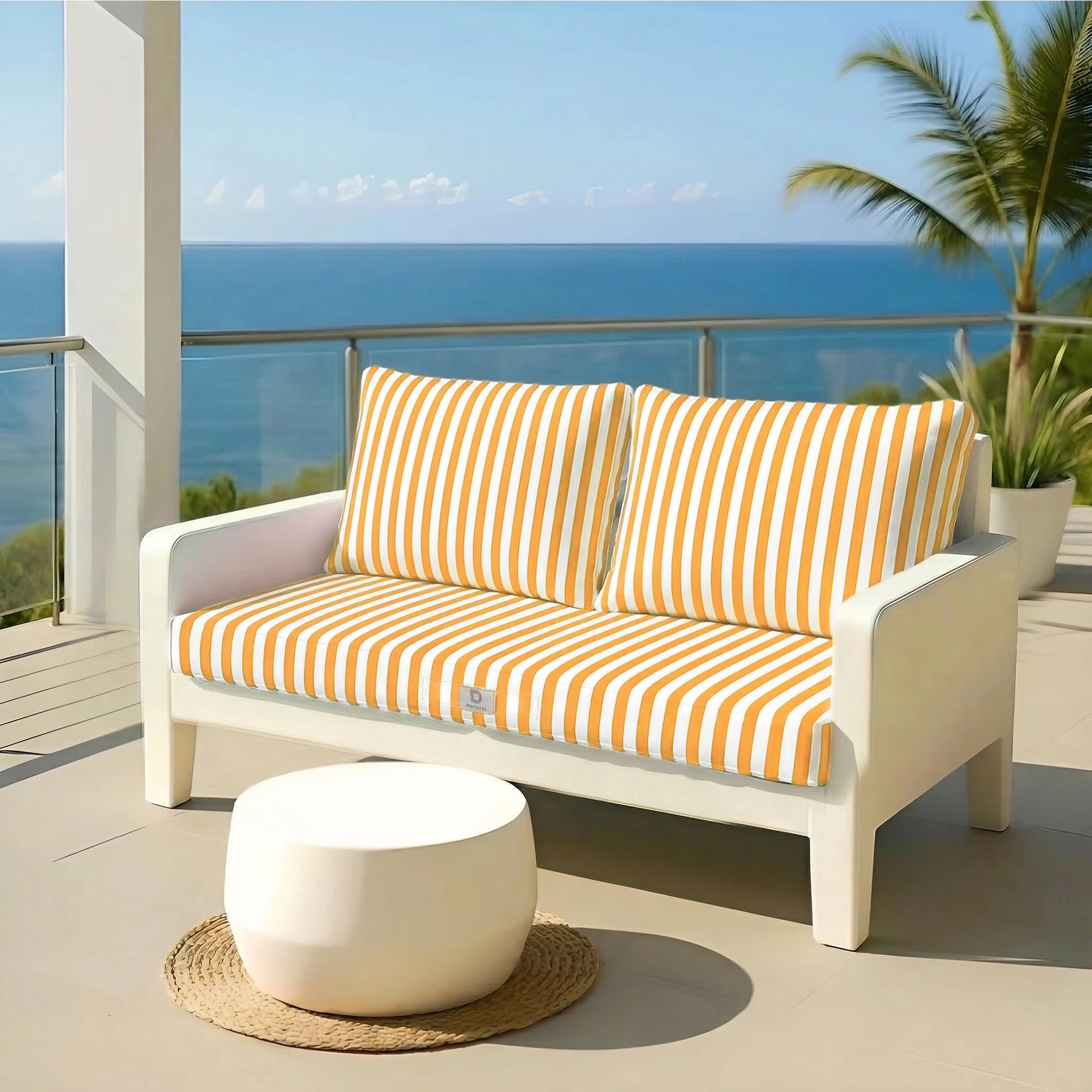 Coussins pour salon de jardin déhoussable 100x50cm Rayure jaunes - Déco arts - Image 2