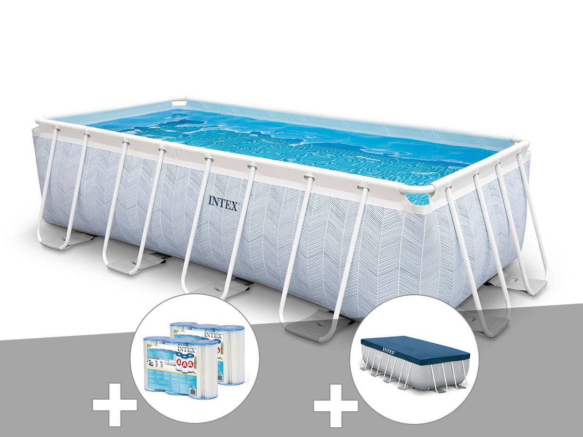 Kit piscine tubulaire Intex Chevron rectangulaire 4,00 x 2,00 x 1,00 m + 6 cartouches de filtration + Bâche de protection - Imagen 1