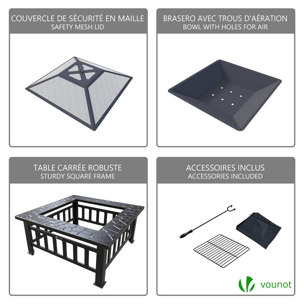Vounot - Brasero extérieur 3 en 1 avec housse de protection - 81x81x45cm - pour jardin terrasses et balcon - VOUNOT® - Image 5