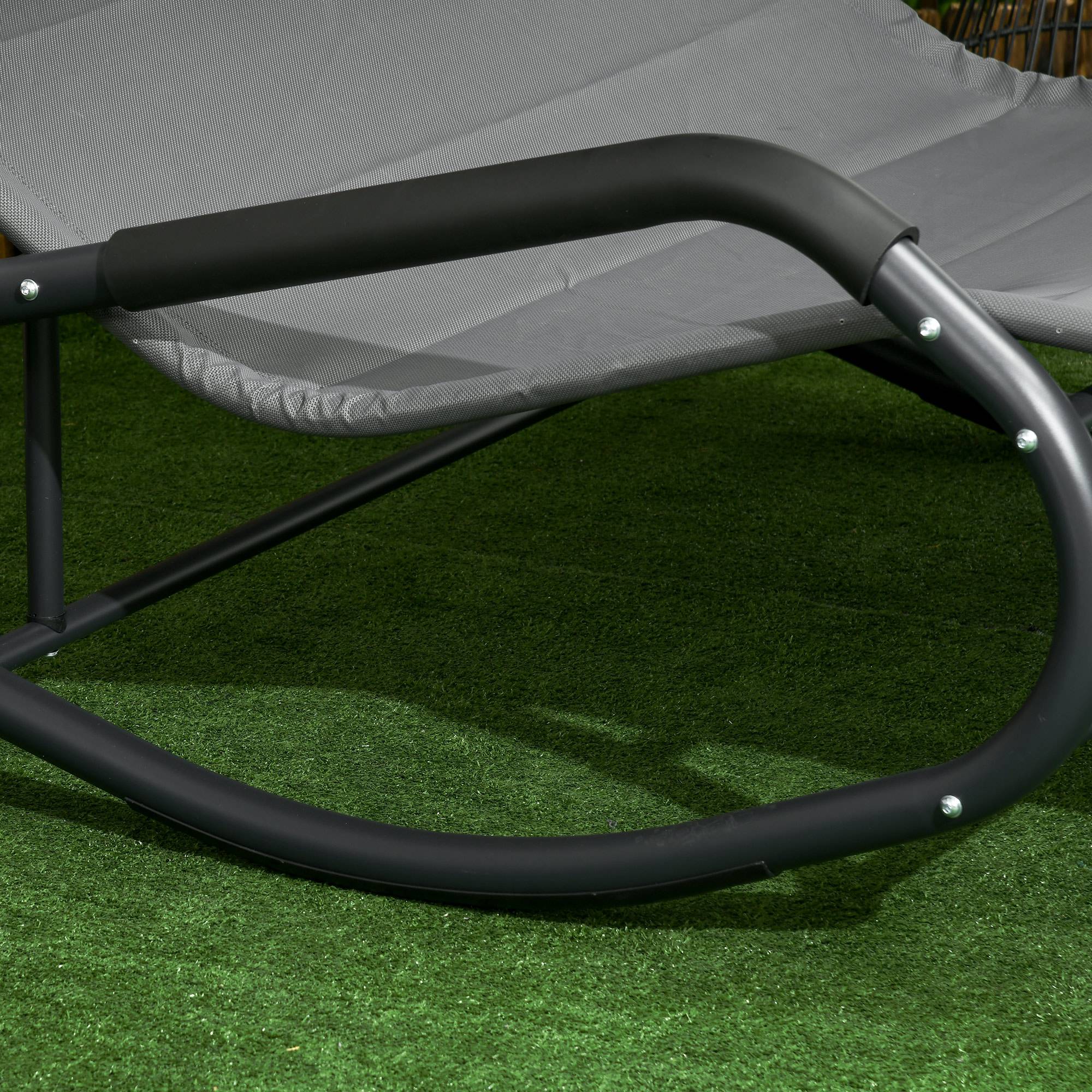 Transat double acier pour jardin à bascule avec auvent et roulettes 200x139cm Gris foncé - ComfortXL Outdoor Living - Image 7