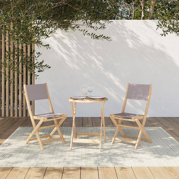 Beau Rivage - Lot de 2 chaises de jardin RIMINI en bois d'acacia FSC et textilène taupe Beau Rivage - Imagen 2