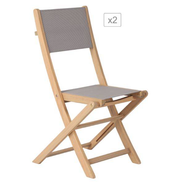 Beau Rivage - Lot de 2 chaises de jardin RIMINI en bois d'acacia FSC et textilène taupe Beau Rivage - Imagen 1