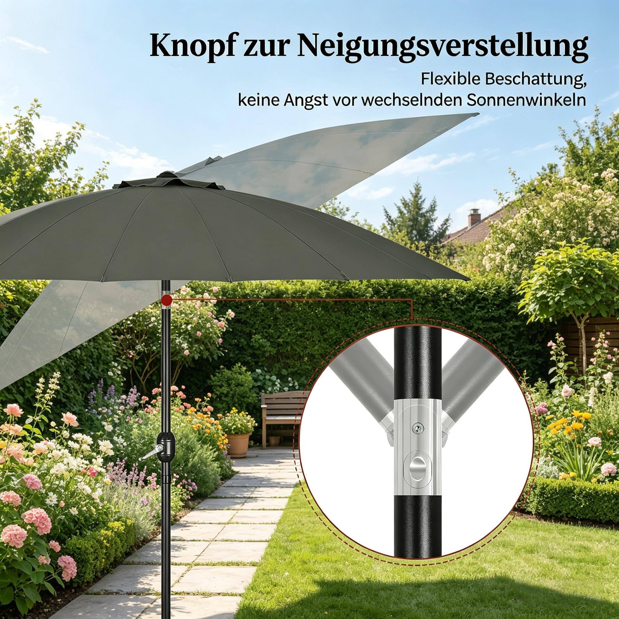 Parasol pour piscine à inclinaison réglable, grand parasol de terrasse, parasol de jardin (socle non inclus, parasol uniquement) - Image 6