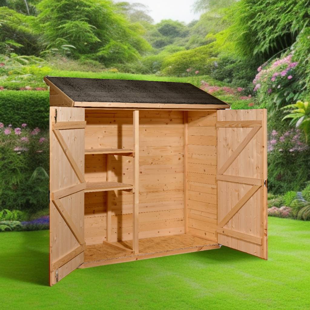 Habrita - Abri mural bois massif de rangement grand volume avec étagère de rangement couverture bitumée / 16 mm / dim ext : L 175 x l 72 x H 174 cm - Imagen 2
