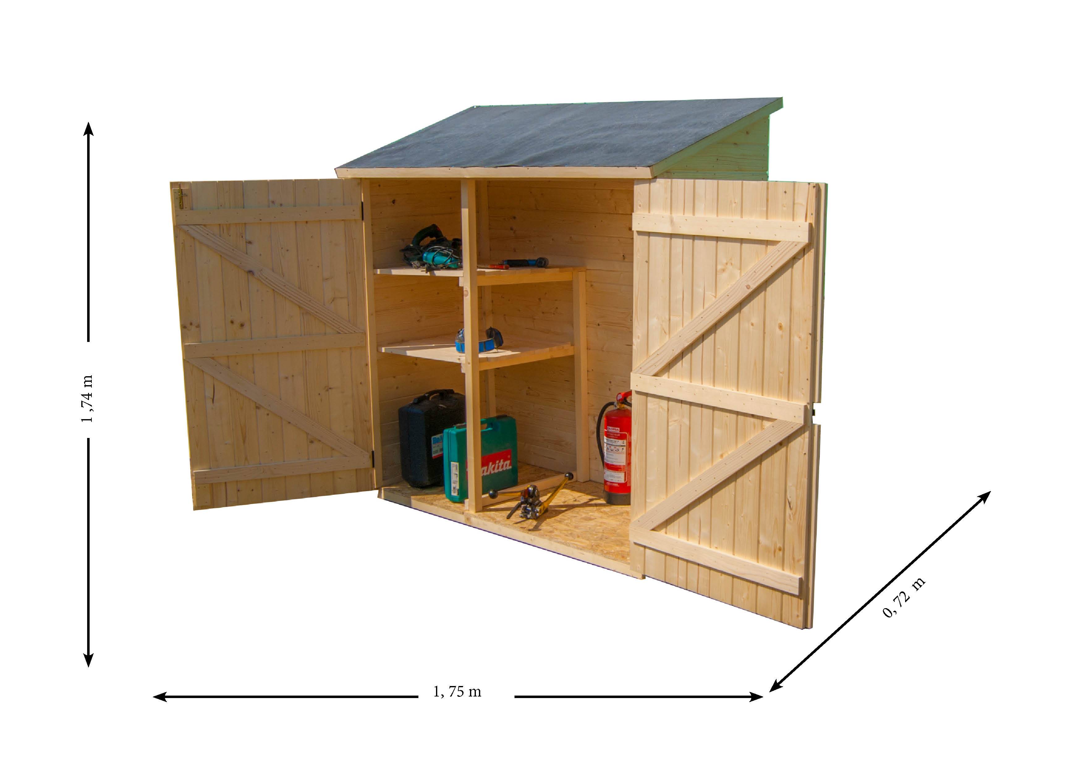 Habrita - Abri mural bois massif de rangement grand volume avec étagère de rangement couverture bitumée / 16 mm / dim ext : L 175 x l 72 x H 174 cm - Imagen 4