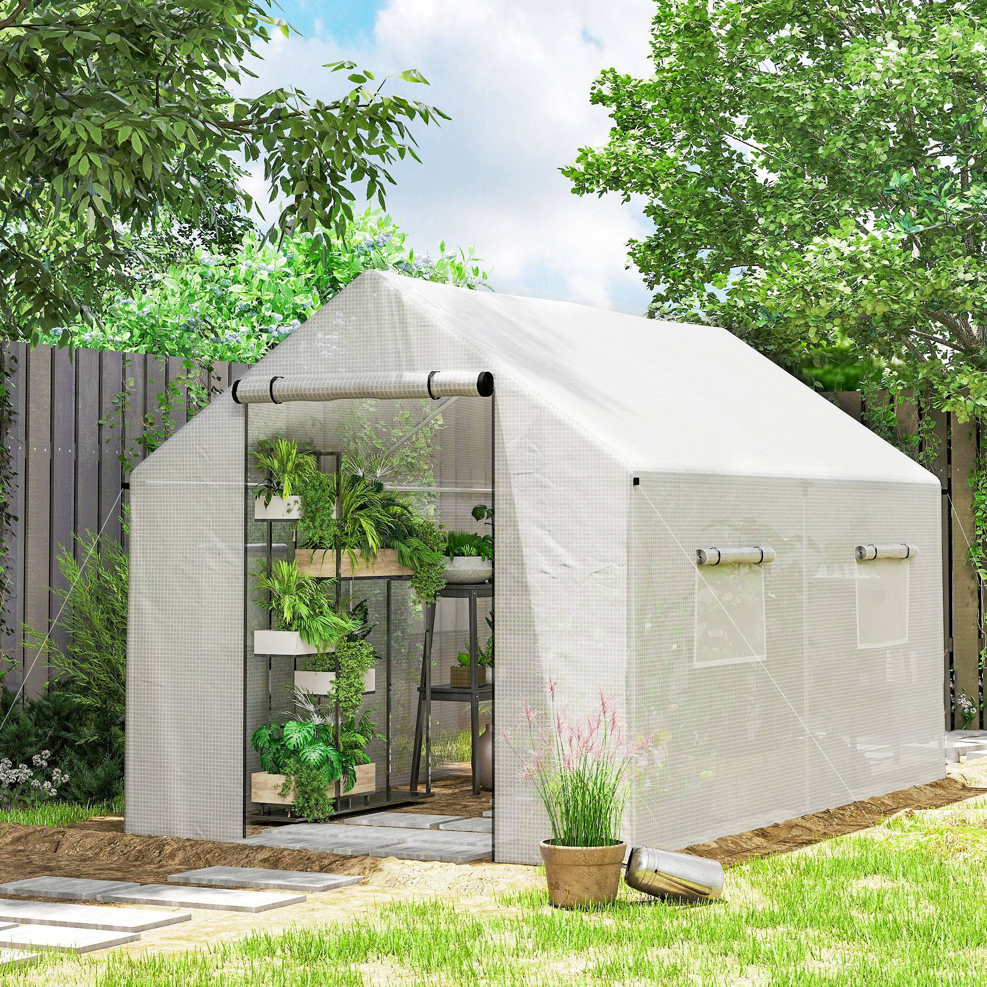 Serre 3 x 2 x 2 m, moustiquaire, toit pointu, 4 fenêtres, Blanc - Image 3