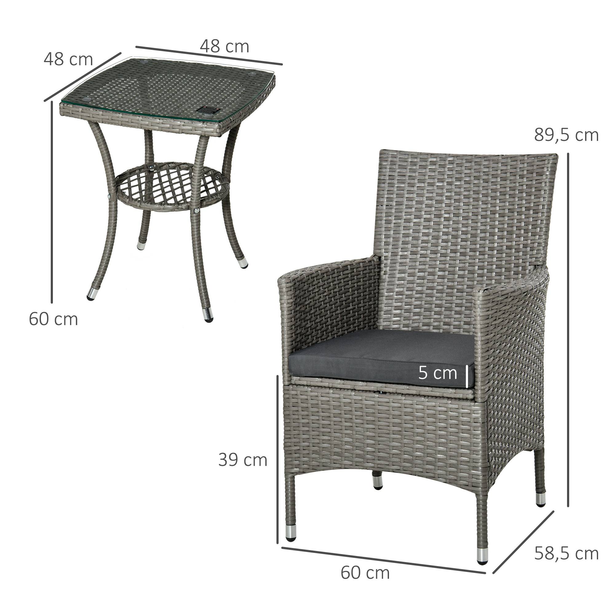 ComfortXL - Salon de jardin 2 places en résine tressée grise métal 3 pièces pour balcon avec coussins et table en verre - Image 3