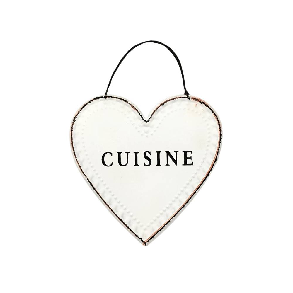 Plaque de porte décorative vintage coeur cuisine fer gris 13 cm Chemin de campagne - Imagen 1