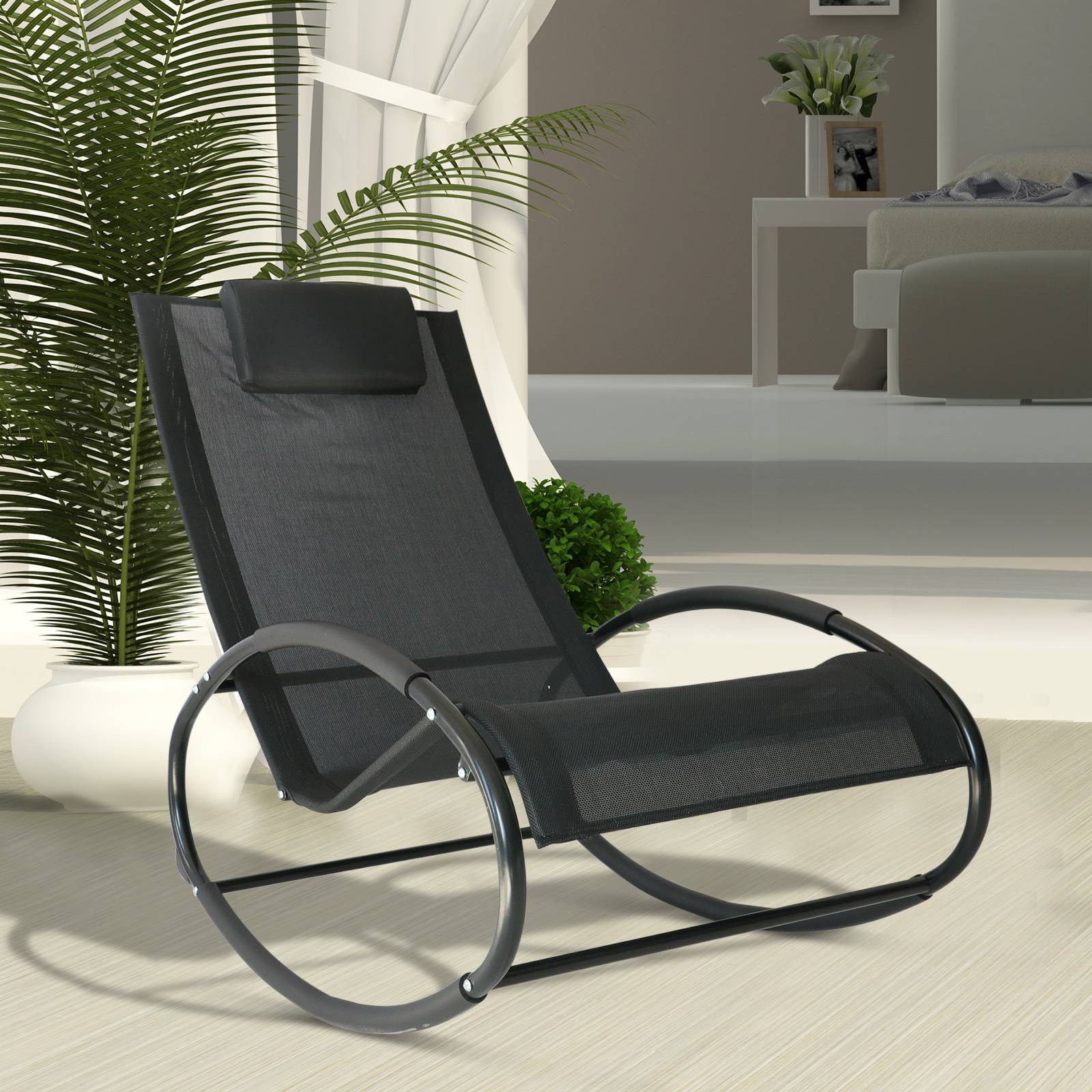 Fauteuil à bascule acier gris 105 x 62 x 88 cm - PANGIVO - Image 4