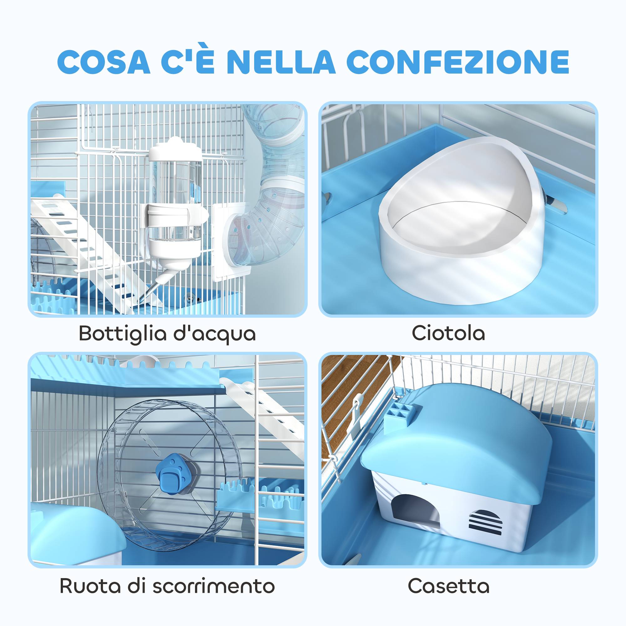 Petite Cage Acier PP Hamsters 3 Niveaux Avec Poignée Tubes 47x31x29cm Bleu - ComfortXL Outdoor Living - Image 9