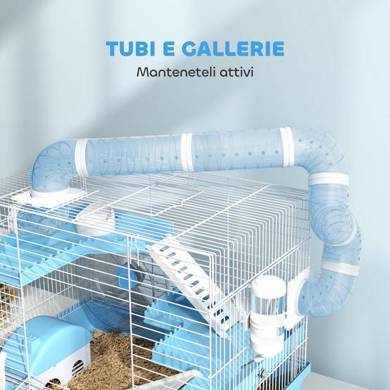 Petite Cage Acier PP Hamsters 3 Niveaux Avec Poignée Tubes 47x31x29cm Bleu - ComfortXL Outdoor Living - Image 8