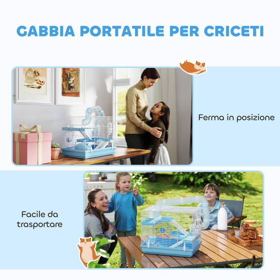 Petite Cage Acier PP Hamsters 3 Niveaux Avec Poignée Tubes 47x31x29cm Bleu - ComfortXL Outdoor Living - Image 6