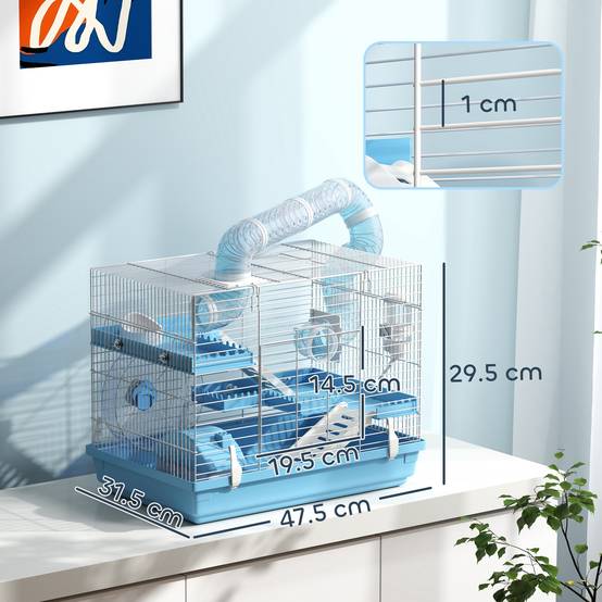 Petite Cage Acier PP Hamsters 3 Niveaux Avec Poignée Tubes 47x31x29cm Bleu - ComfortXL Outdoor Living - Image 5