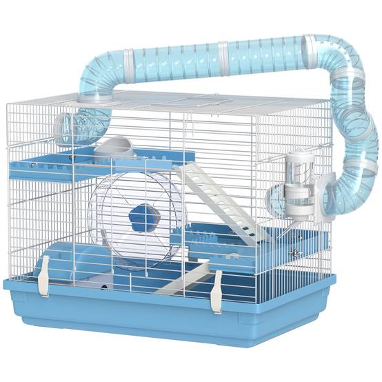 Petite Cage Acier PP Hamsters 3 Niveaux Avec Poignée Tubes 47x31x29cm Bleu - ComfortXL Outdoor Living - Image 1