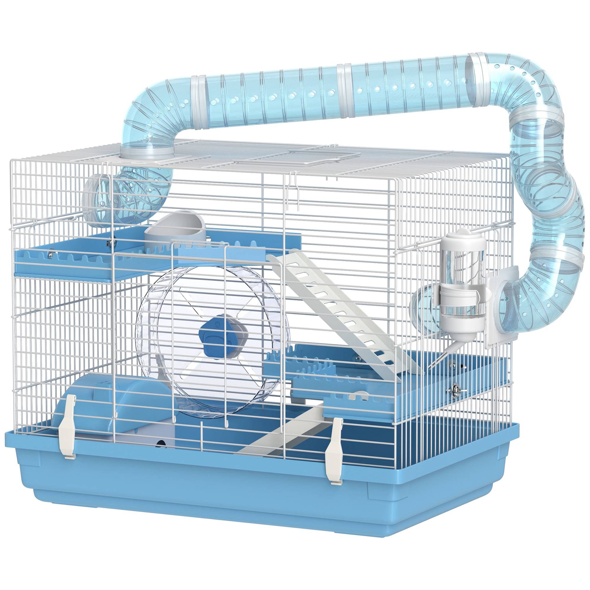 Petite Cage Acier PP Hamsters 3 Niveaux Avec Poignée Tubes 47x31x29cm Bleu - ComfortXL Outdoor Living - Image 1