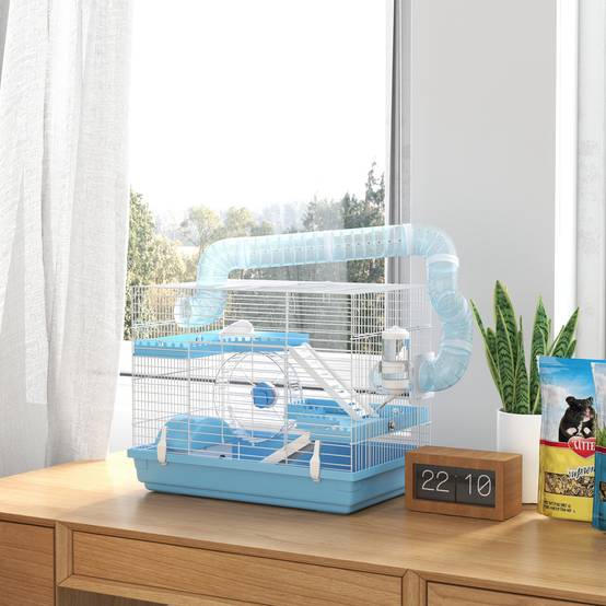Petite Cage Acier PP Hamsters 3 Niveaux Avec Poignée Tubes 47x31x29cm Bleu - ComfortXL Outdoor Living - Image 3