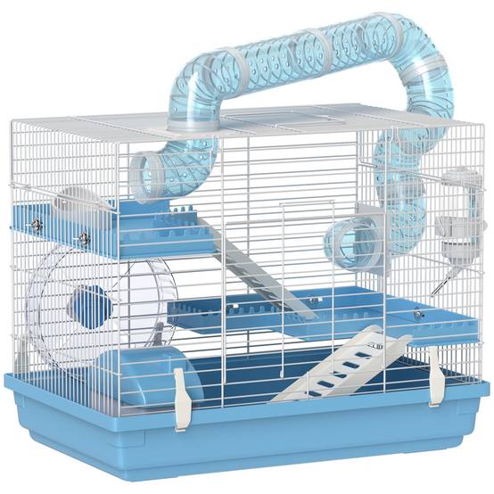 Petite Cage Acier PP Hamsters 3 Niveaux Avec Poignée Tubes 47x31x29cm Bleu - ComfortXL Outdoor Living - Image 2