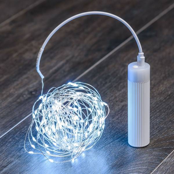Lotti - Guirlande lumineuse à batterie rechargeable USB 10m fil métal argenté 100 MicroLED blanc froid 8 modes  IP44 Lotti - Imagen 1