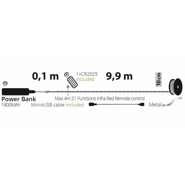 Lotti - Guirlande lumineuse à batterie rechargeable USB 10m fil métal argenté 100 MicroLED blanc froid 8 modes  IP44 Lotti - Imagen 3