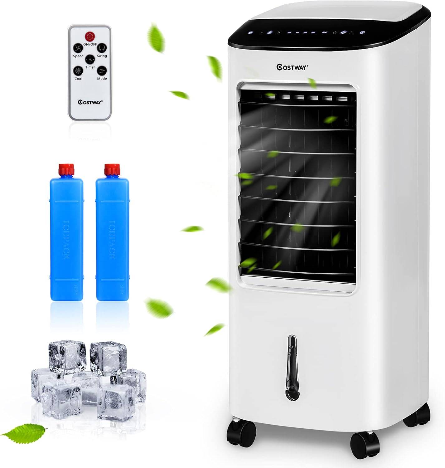 Climatiseur Mobile Silencieux 4-en-1, Réservoir d'Eau de 7L, Rafraîchisseur d'Air avec Télécommandé, Ventilateur à 3Vitesses, Minuterie de 7,5H
